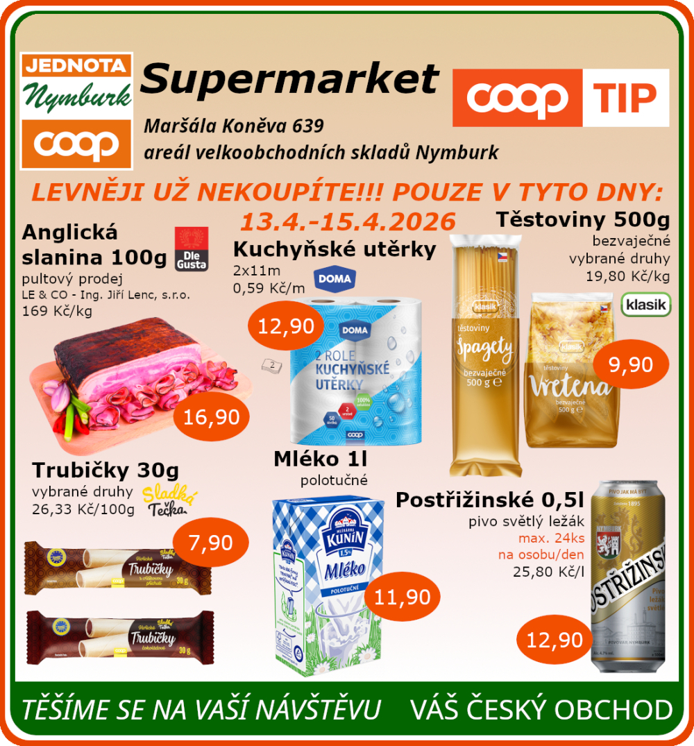 Leták COOP Jednota Nymburk Supermarket leták - strana 1