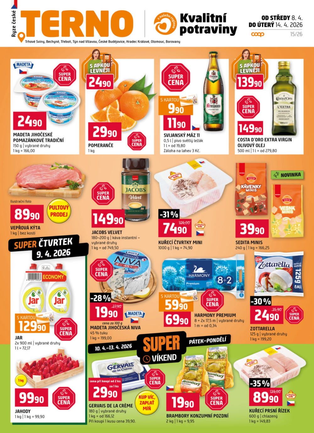 Leták Terno leták - České Budějovice, Trhové Sviny, Bechyně, Borovany, Třeboň, Týn nad Vltavou, Olomouc, Hradec Králové - strana 1