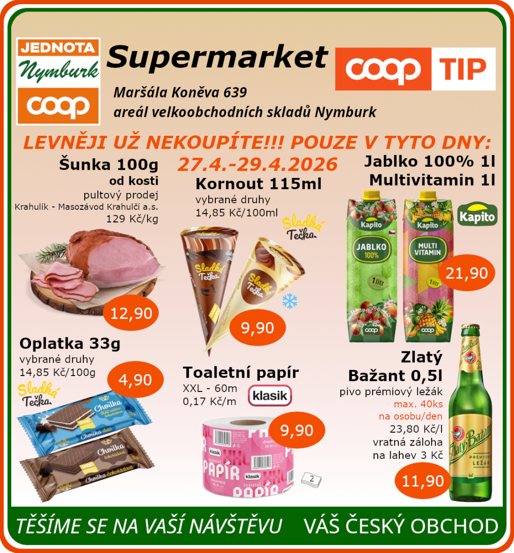 Leták COOP Jednota Nymburk Supermarket leták - strana 1
