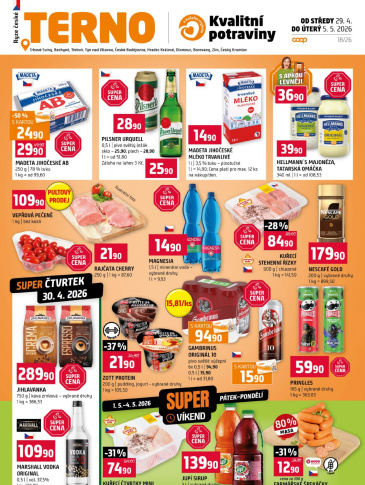 Terno leták - Trhové Sviny, Bechyně, Třeboň, Týn nad Vltavou, České Budějovice, Hradec Králové, Olomouc, Borovany, Zlín, Český K