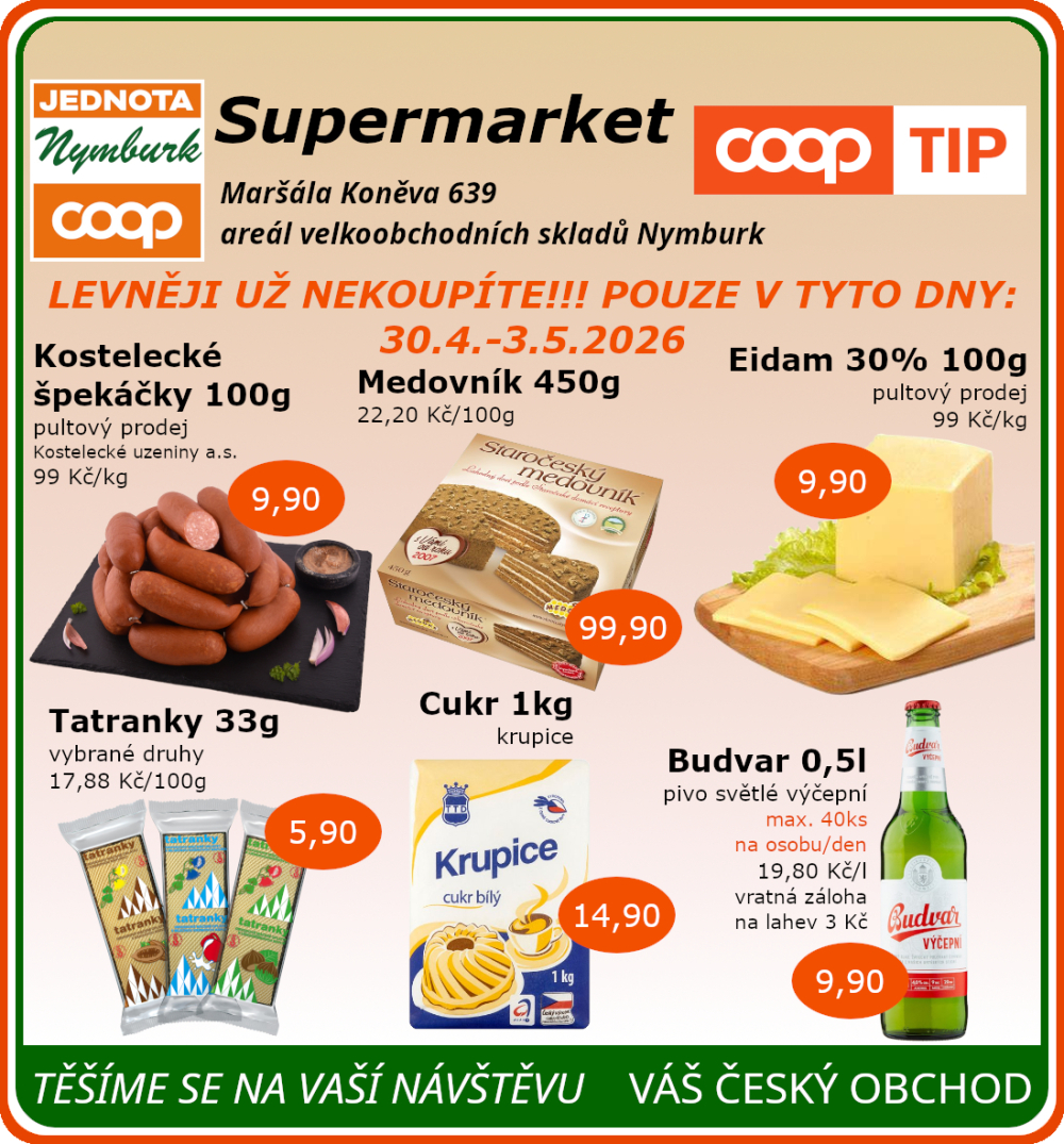 Leták COOP Jednota Nymburk Supermarket leták - strana 1