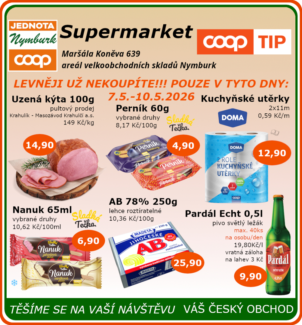 Leták COOP Jednota Nymburk Supermarket leták - strana 1