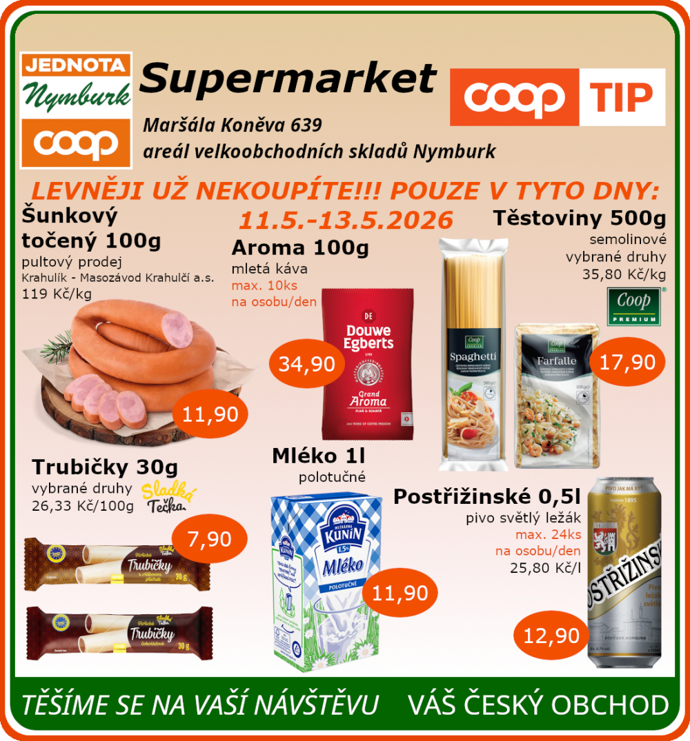 Leták COOP Jednota Nymburk Supermarket leták - strana 1