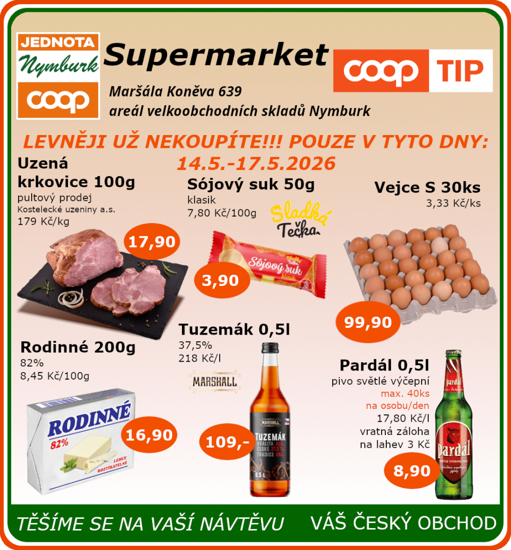 Leták COOP Jednota Nymburk Supermarket leták - strana 1
