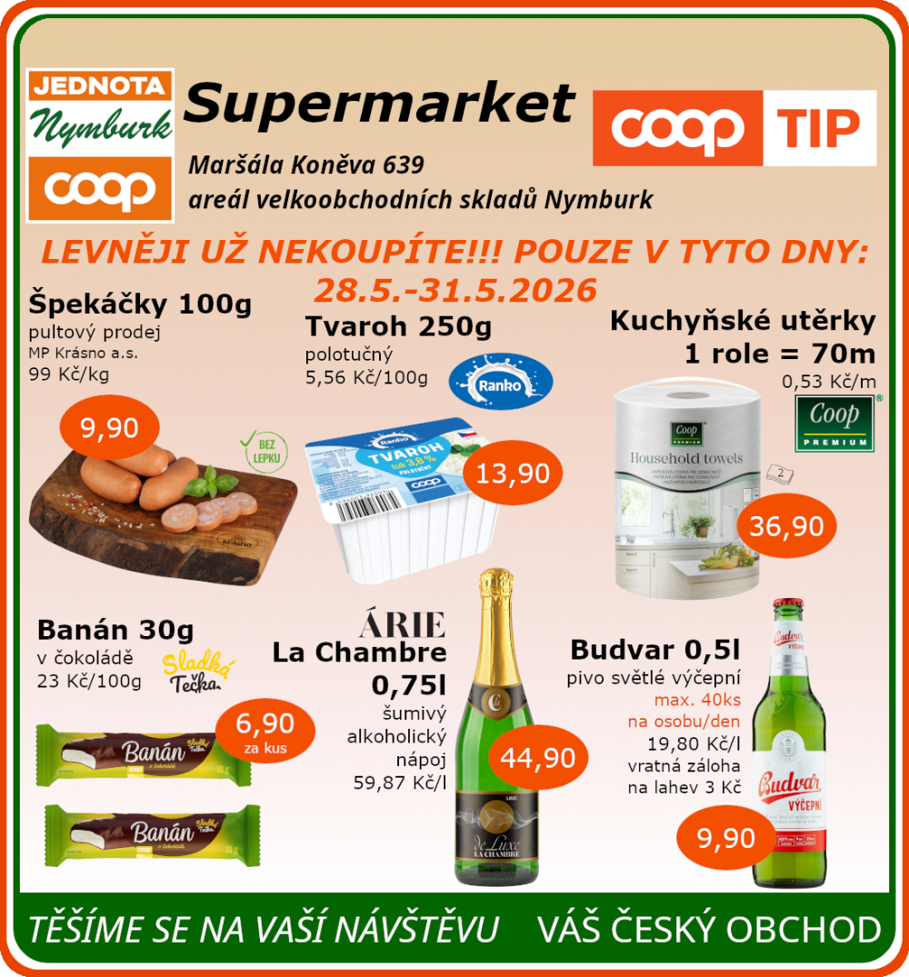 Leták COOP Jednota Nymburk Supermarket leták - strana 1