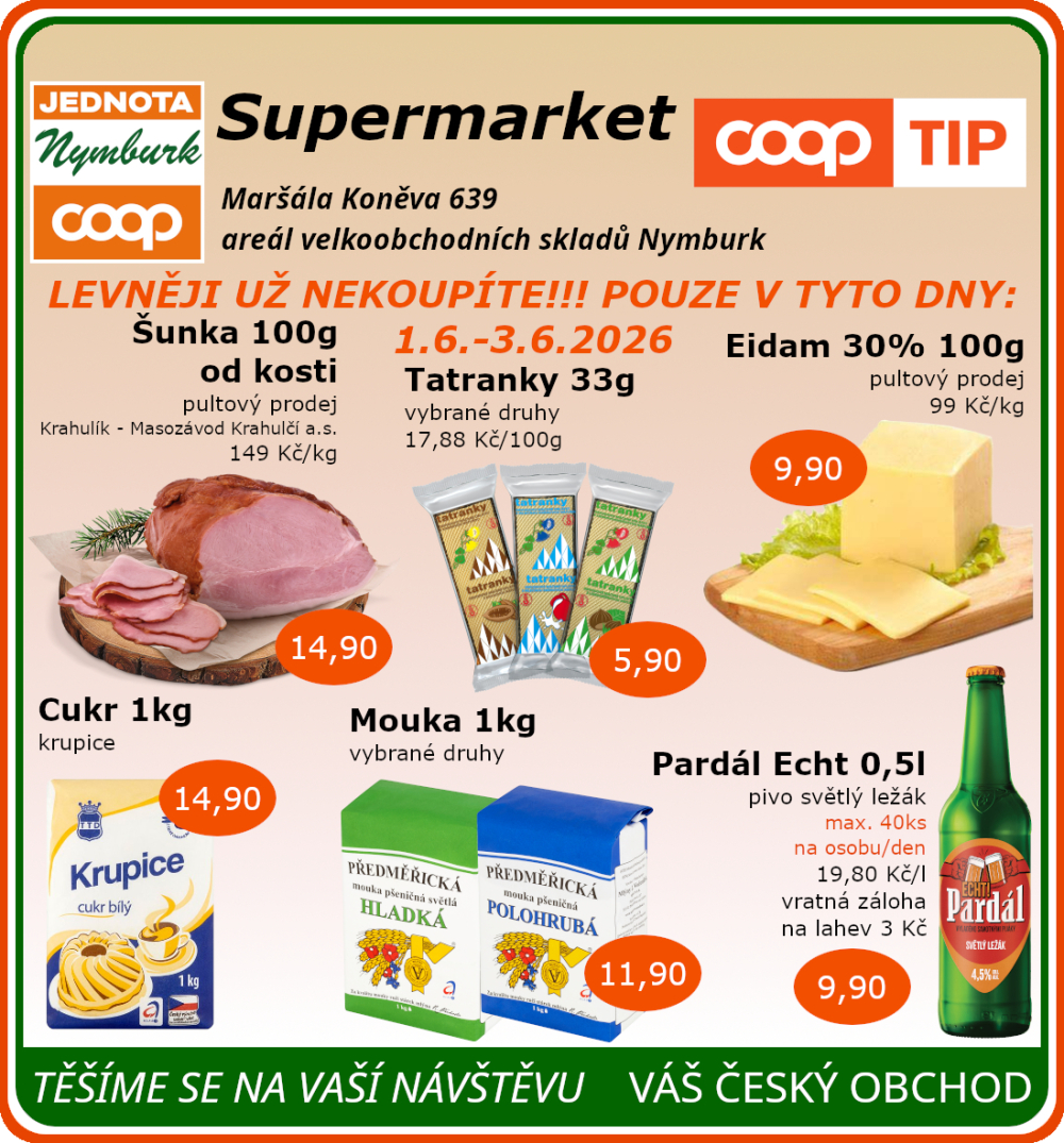 Leták COOP Jednota Nymburk Supermarket leták - strana 1