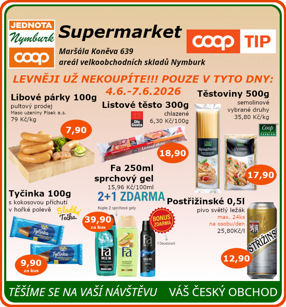 Leták COOP Jednota Nymburk Supermarket leták - strana 1
