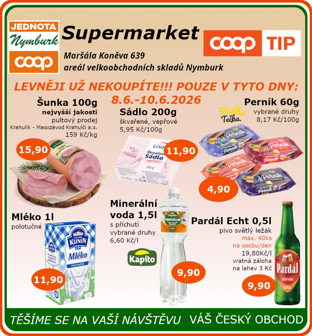 Leták COOP Jednota Nymburk Supermarket leták - strana 1