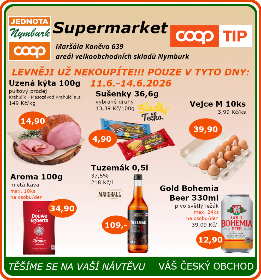 Leták COOP Jednota Nymburk Supermarket leták - strana 1