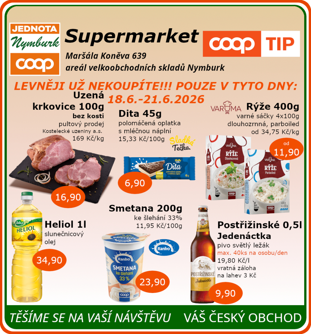 Leták COOP Jednota Nymburk Supermarket leták - strana 1