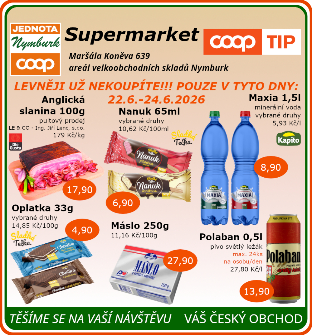 Leták COOP Jednota Nymburk Supermarket leták - strana 1