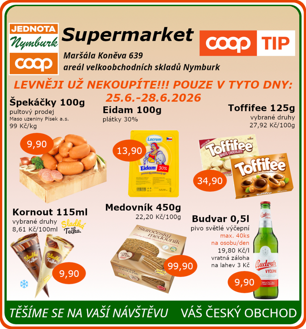 Leták COOP Jednota Nymburk Supermarket leták - strana 1