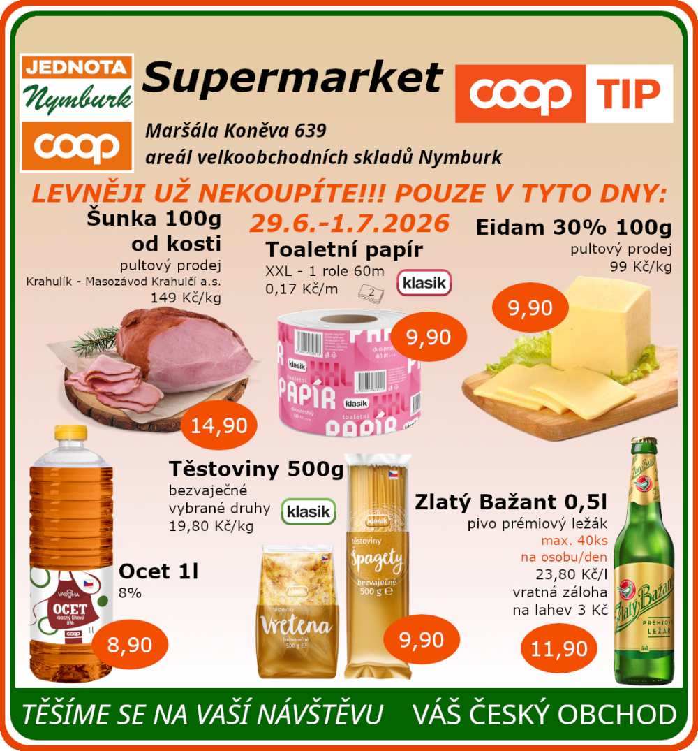 Leták COOP Jednota Nymburk Supermarket leták - strana 1