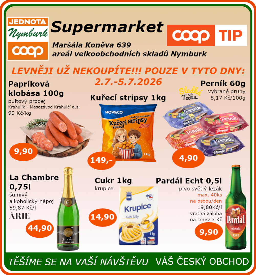Leták COOP Jednota Nymburk Supermarket leták - strana 1