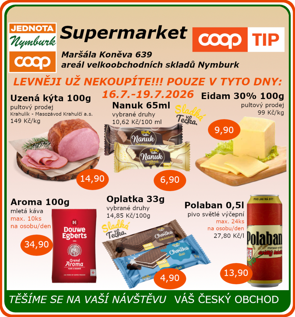 Leták COOP Jednota Nymburk Supermarket leták - strana 1