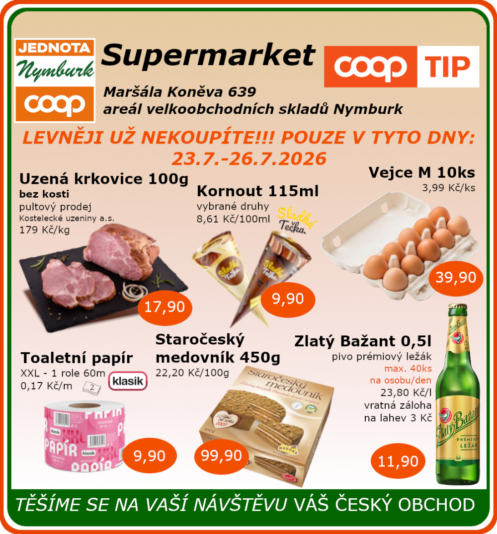 Leták COOP Jednota Nymburk Supermarket leták - strana 1