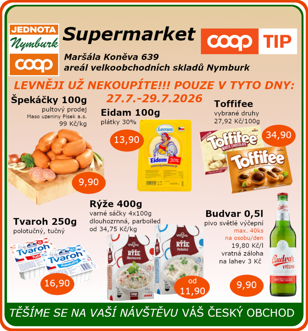 Leták COOP Jednota Nymburk Supermarket leták - strana 1