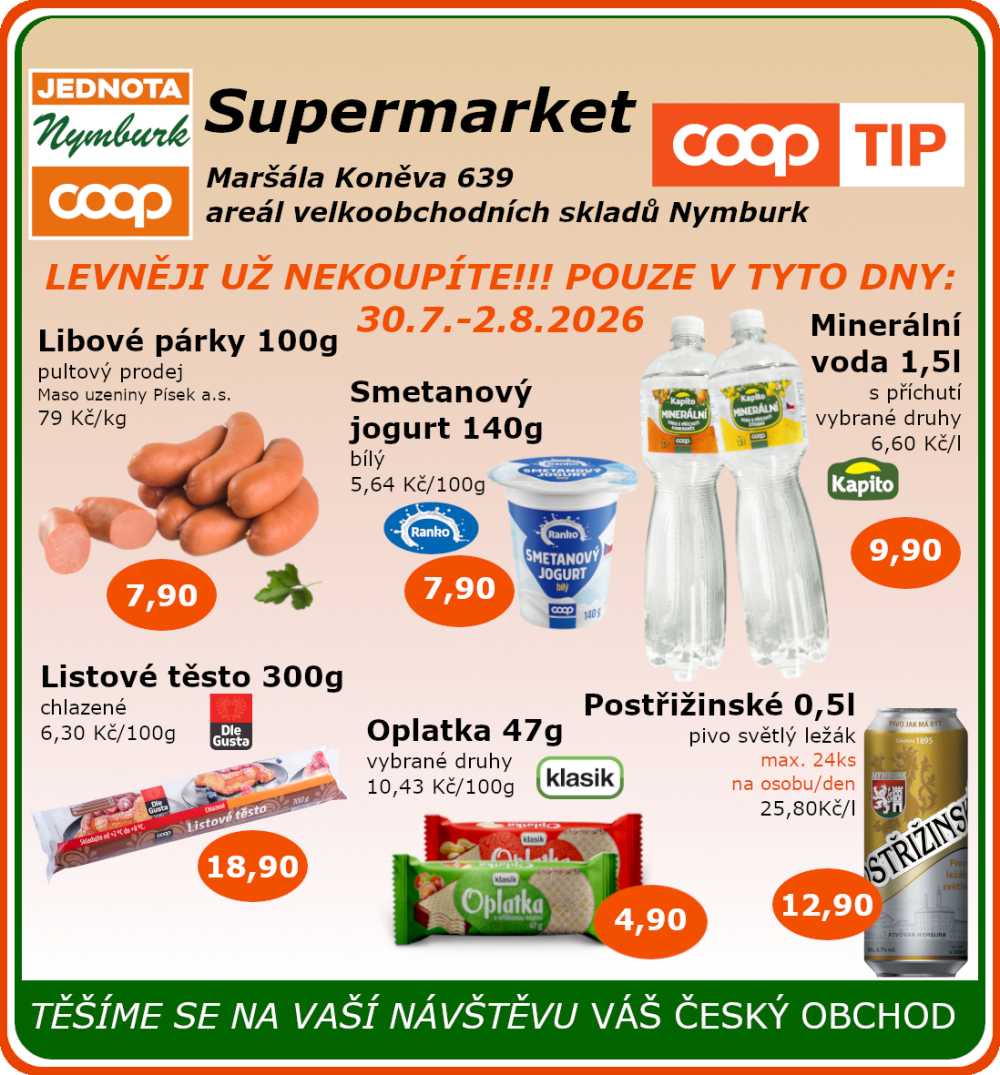 Leták COOP Jednota Nymburk Supermarket leták - strana 1
