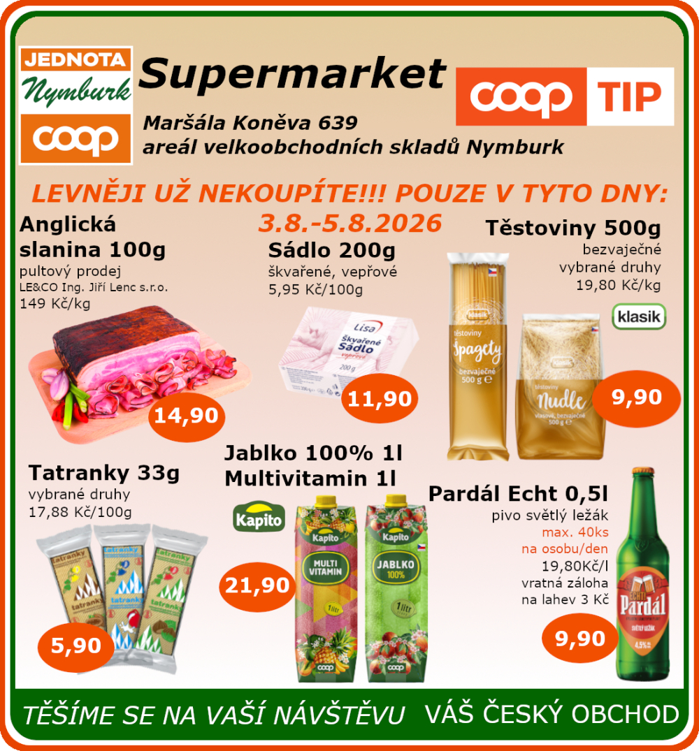 Leták COOP Jednota Nymburk Supermarket leták - strana 1