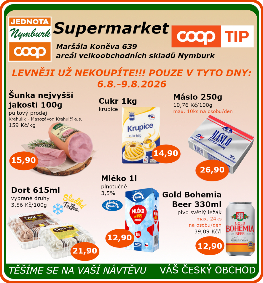 Leták COOP Jednota Nymburk Supermarket leták - strana 1