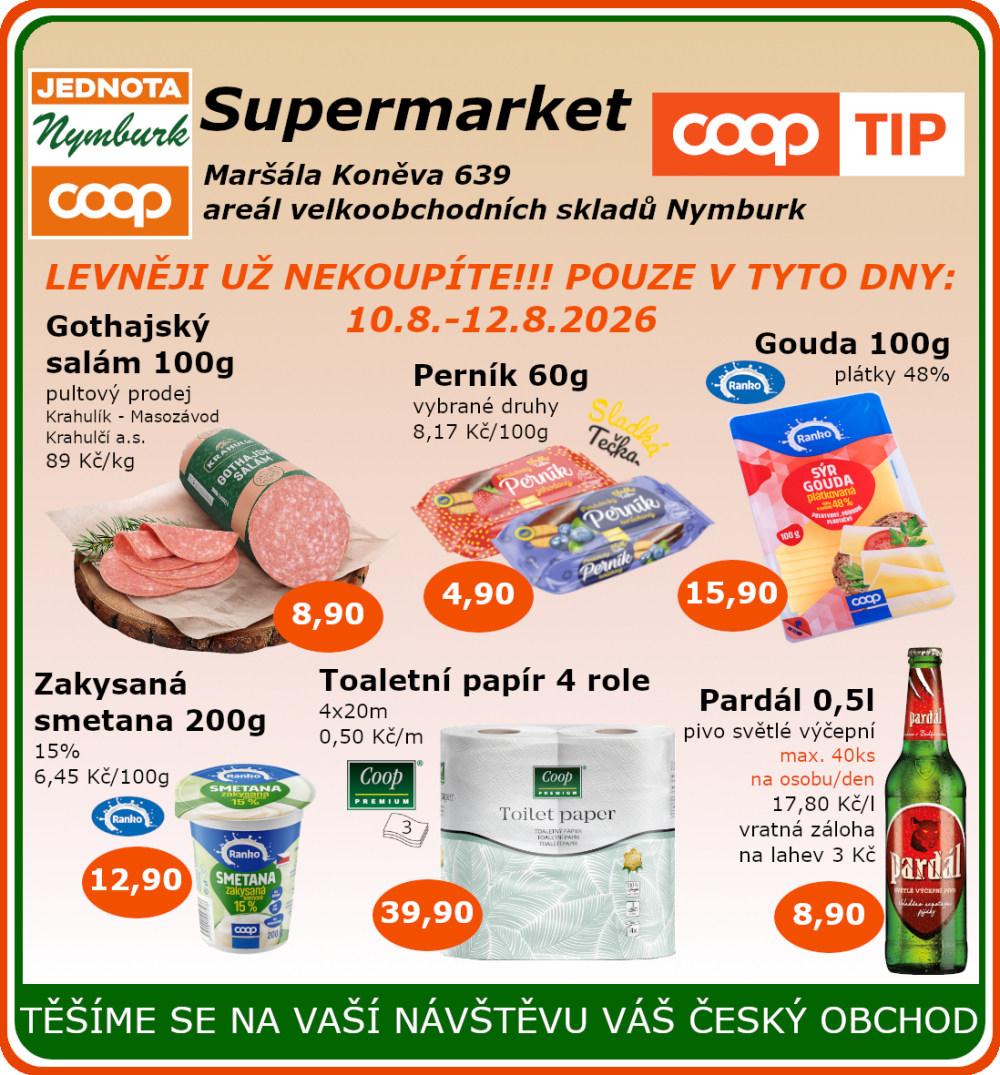 Leták COOP Jednota Nymburk Supermarket leták - strana 1