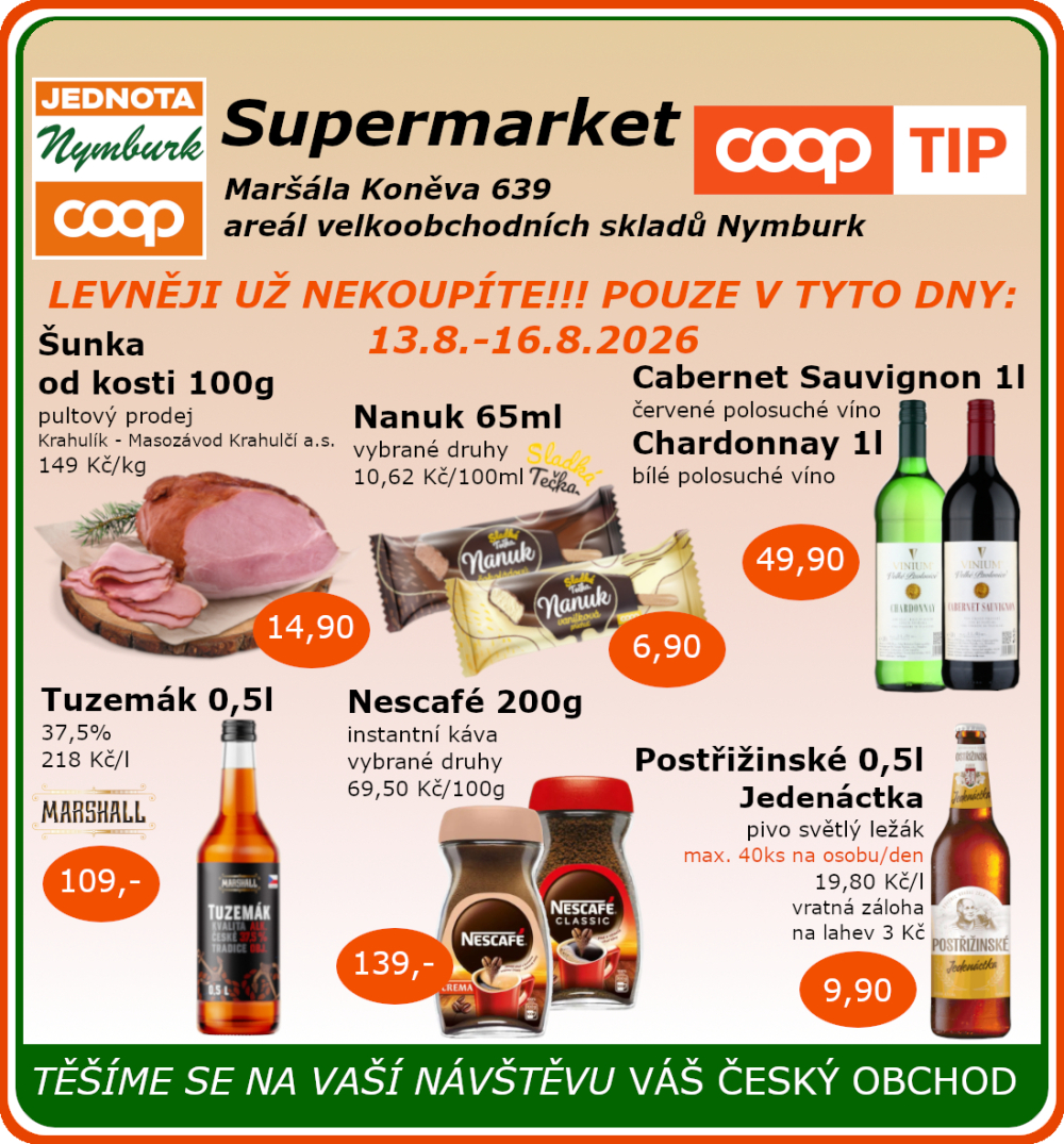 Leták COOP Jednota Nymburk Supermarket leták - strana 1