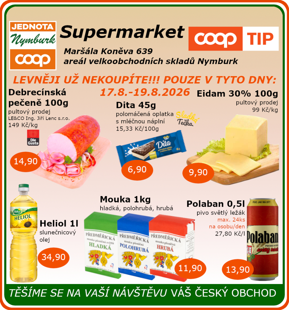 Leták COOP Jednota Nymburk Supermarket leták - strana 1