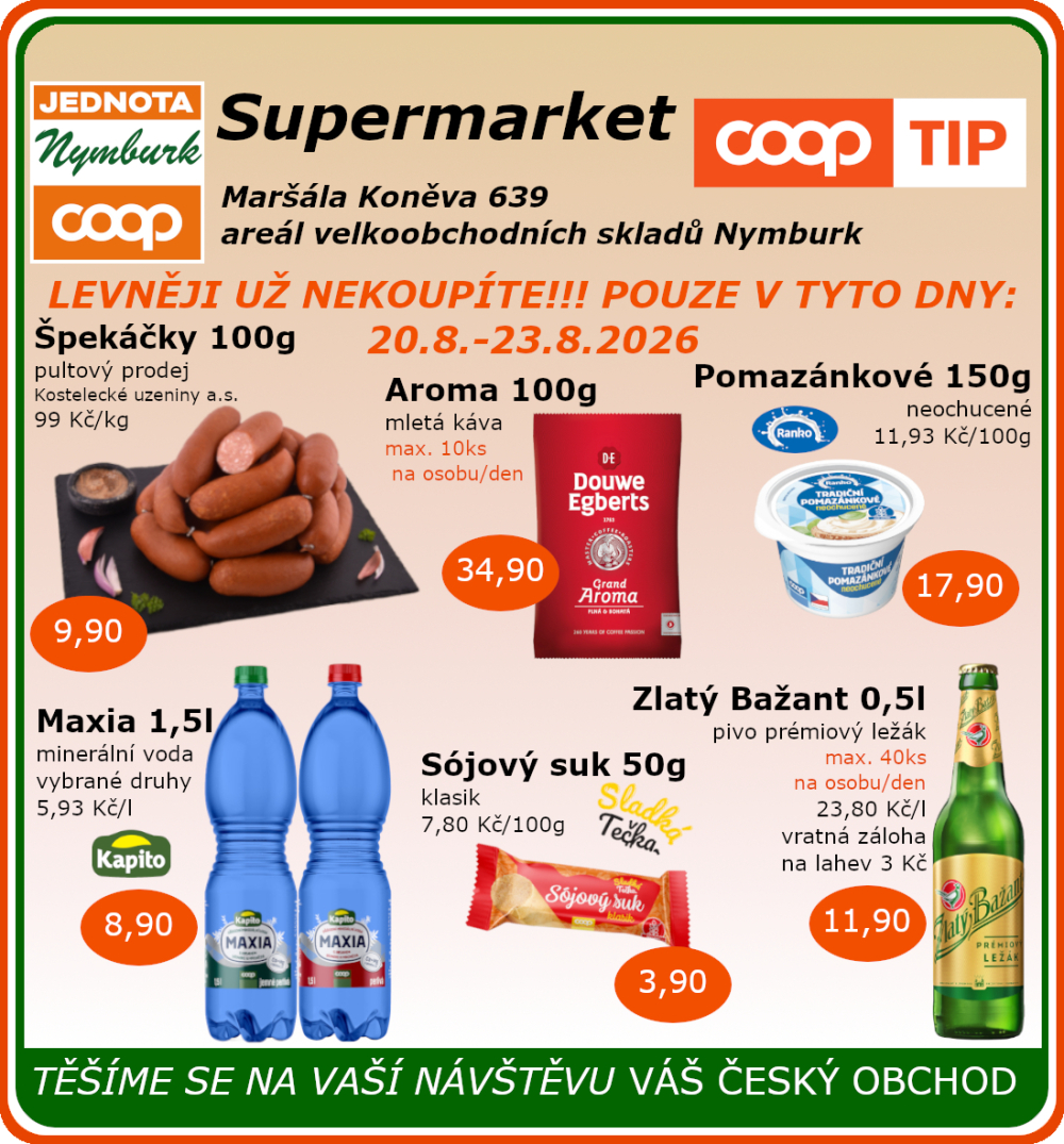 Leták COOP Jednota Nymburk Supermarket leták - strana 1