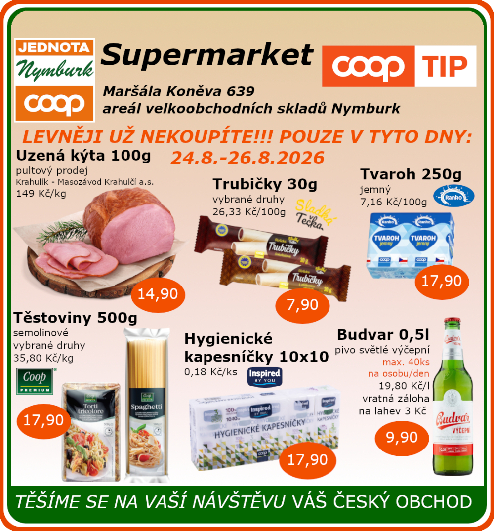 Leták COOP Jednota Nymburk Supermarket leták - strana 1