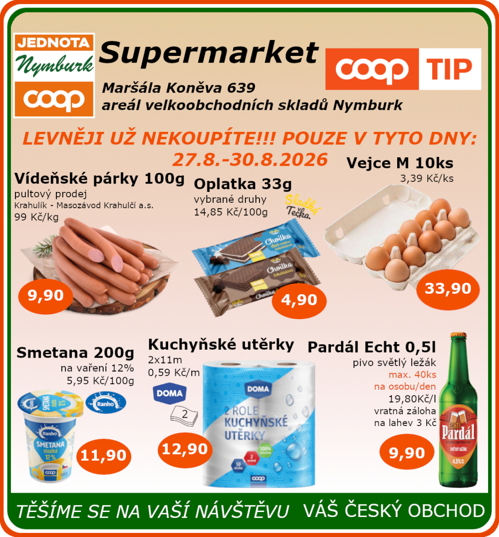 Leták COOP Jednota Nymburk Supermarket leták - strana 1