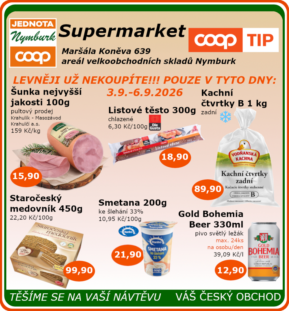 Leták COOP Jednota Nymburk Supermarket leták - strana 1