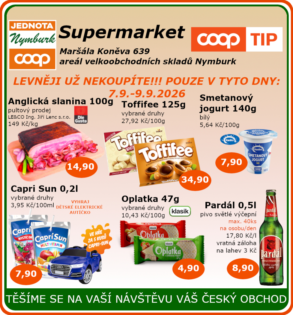Leták COOP Jednota Nymburk Supermarket leták - strana 1