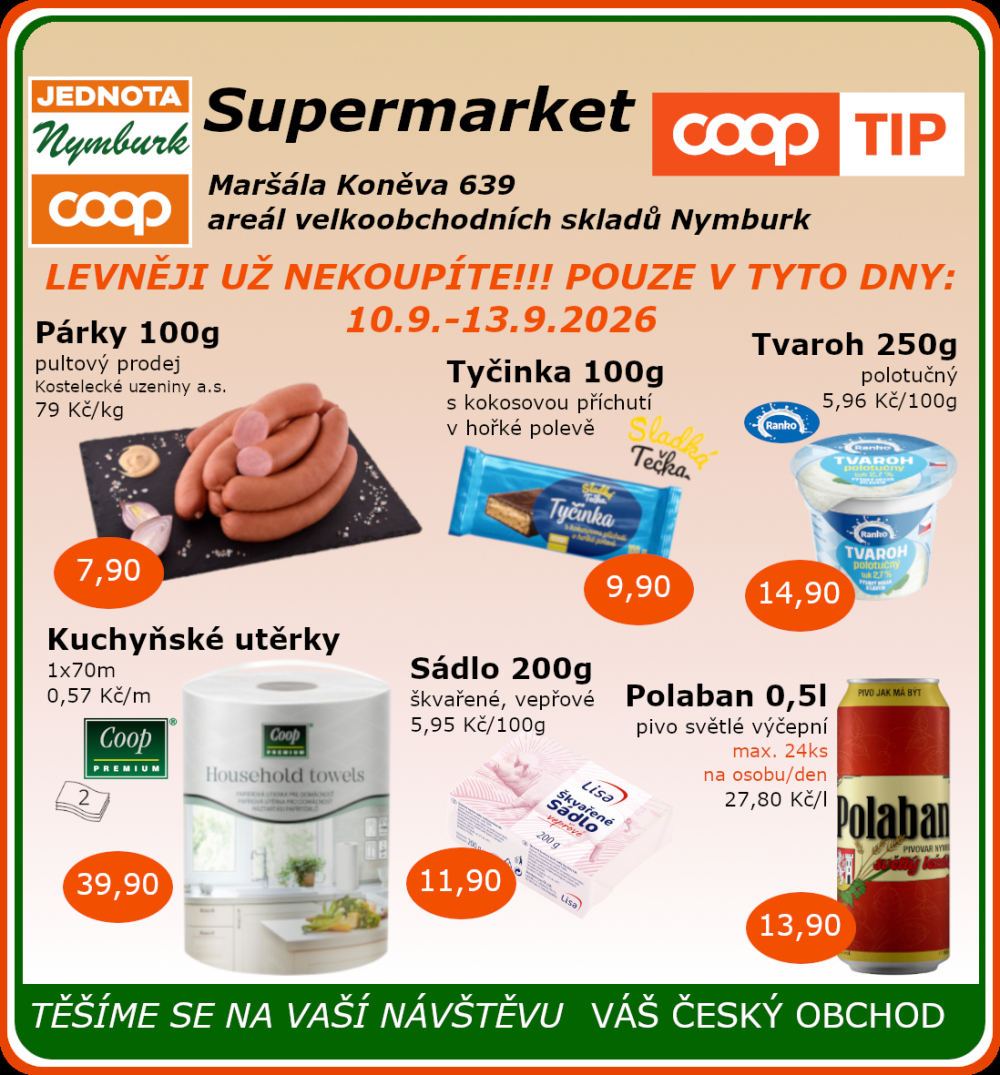 Leták COOP Jednota Nymburk Supermarket leták - strana 1