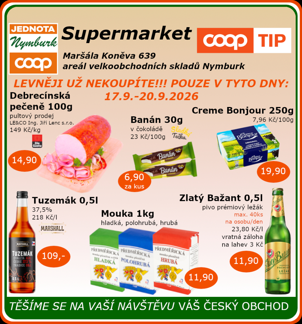 Leták COOP Jednota Nymburk Supermarket leták - strana 1