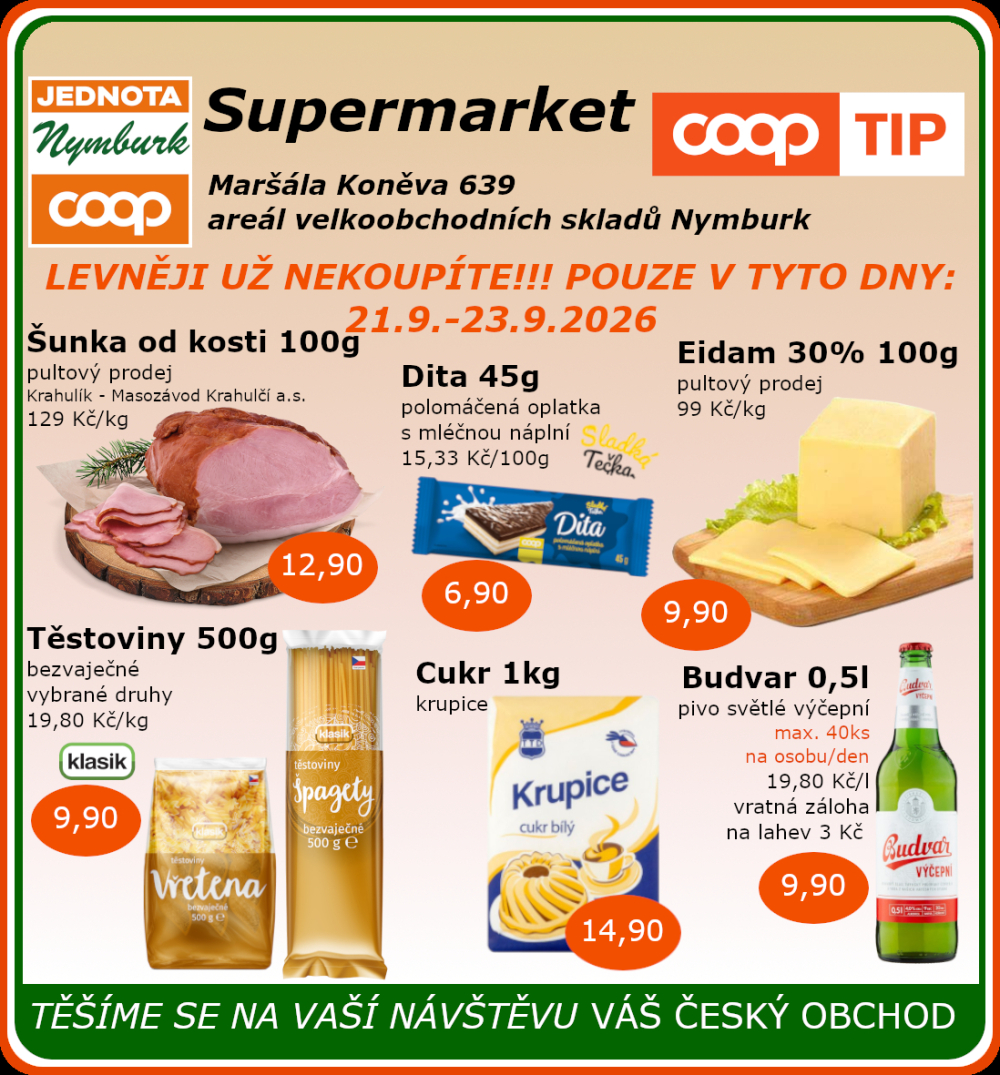 Leták COOP Jednota Nymburk Supermarket leták - strana 1