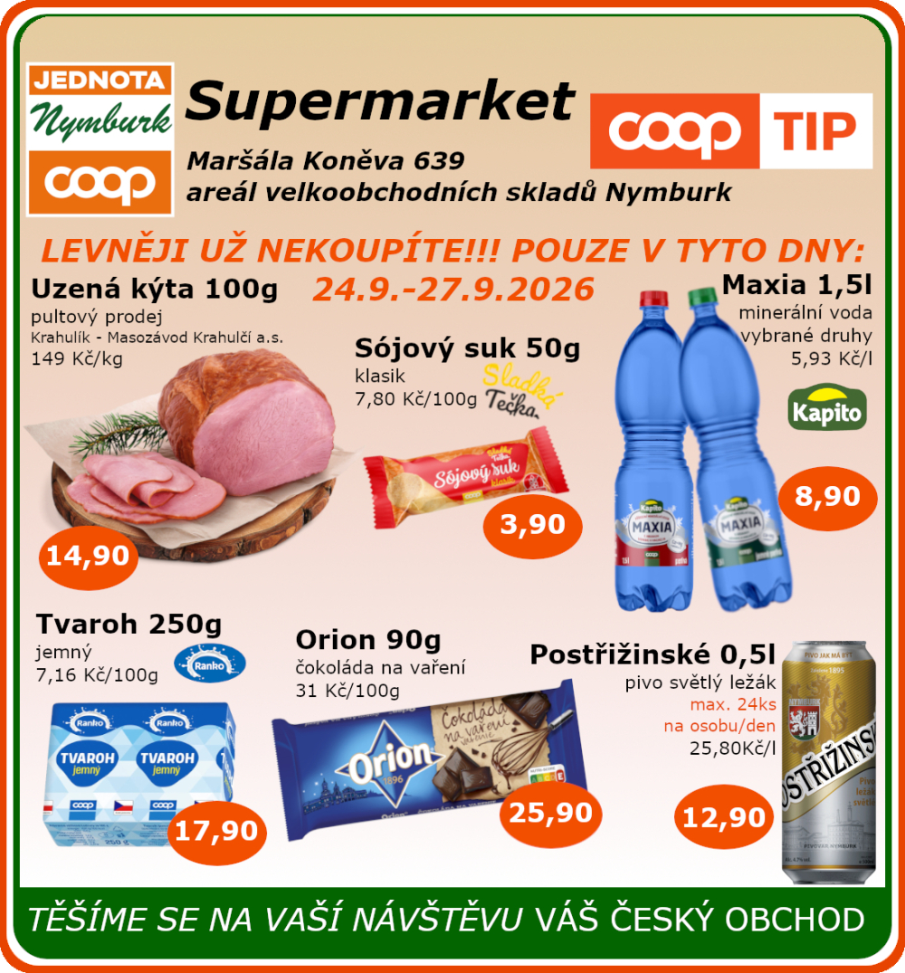 Leták COOP Jednota Nymburk Supermarket leták - strana 1