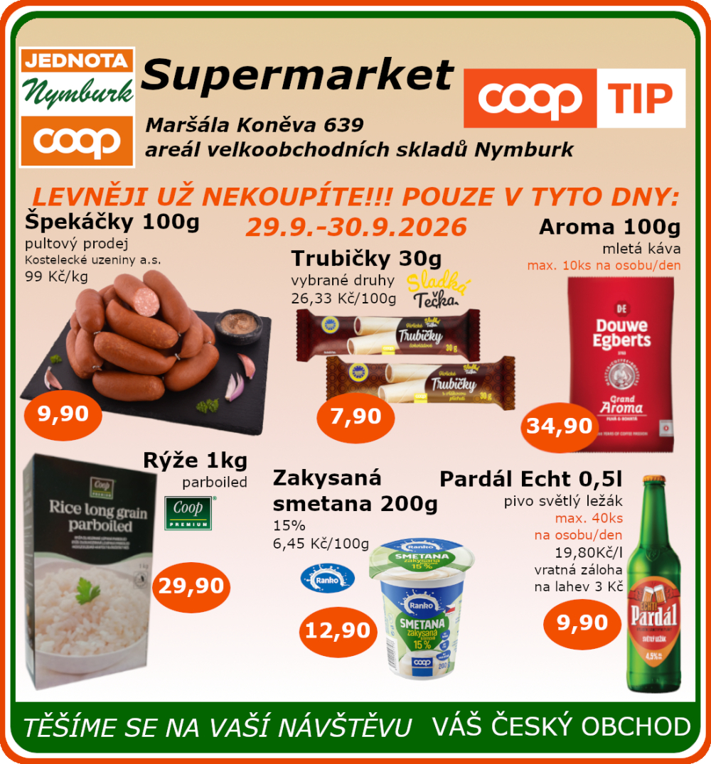 Leták COOP Jednota Nymburk Supermarket leták - strana 1