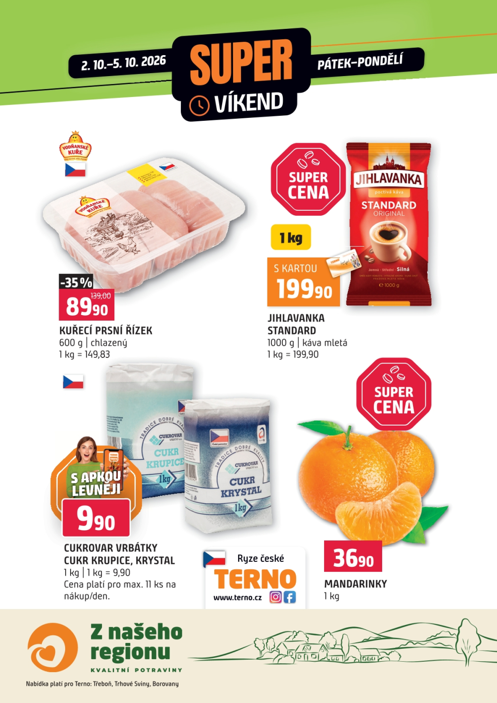 Leták Terno leták - Víkendovka Třeboň, Trhové Sviny, Borovany - strana 1