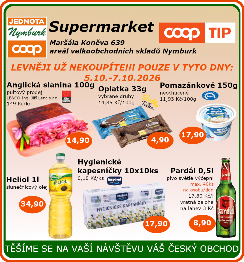 Leták COOP Jednota Nymburk Supermarket leták - strana 1