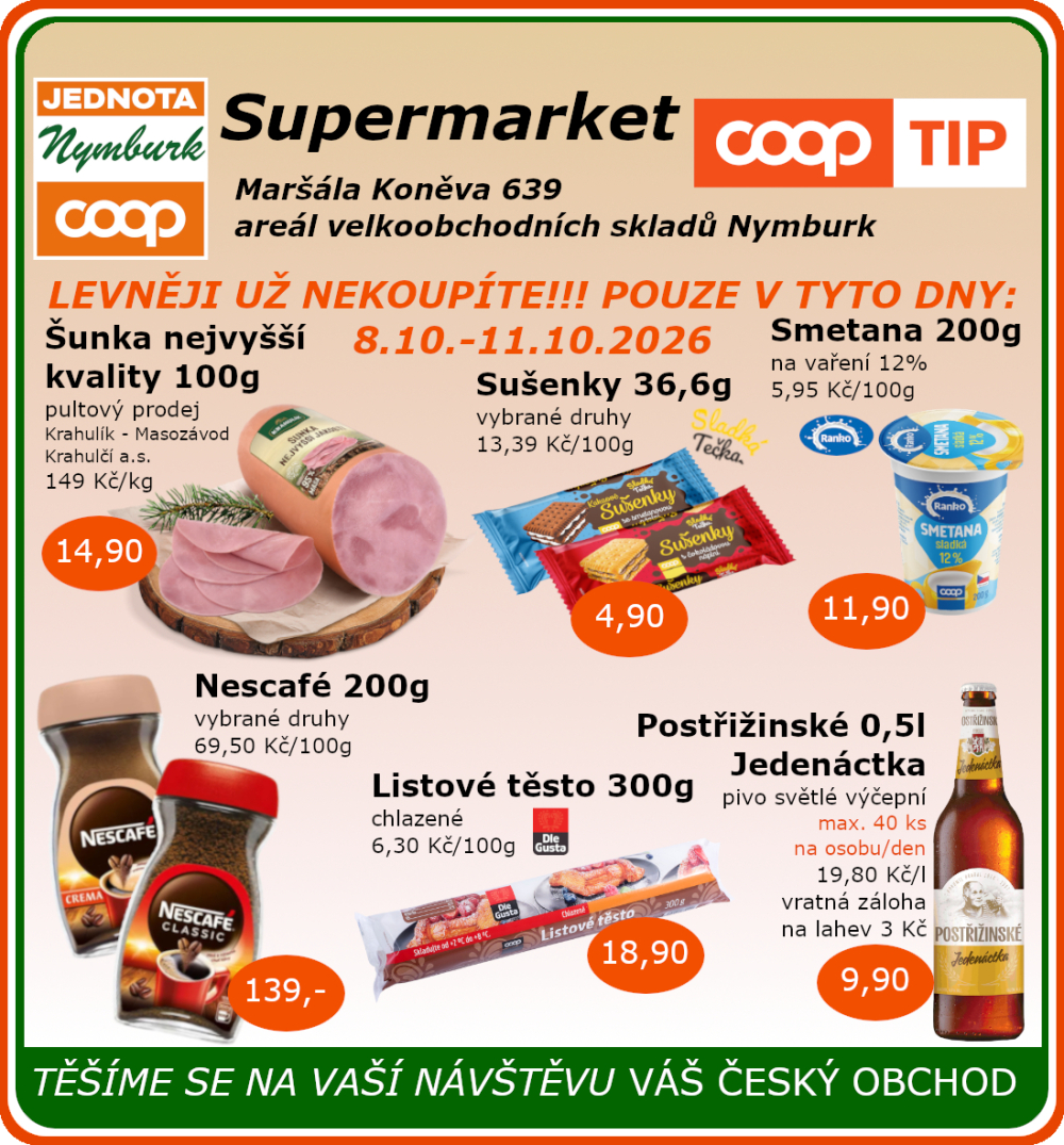 Leták COOP Jednota Nymburk Supermarket leták - strana 1