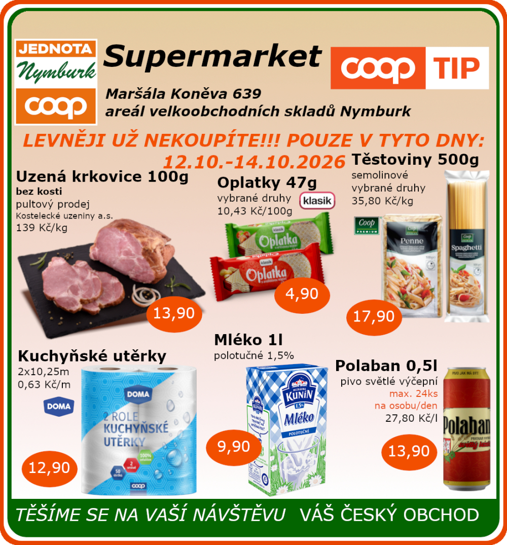 Leták COOP Jednota Nymburk Supermarket leták - strana 1