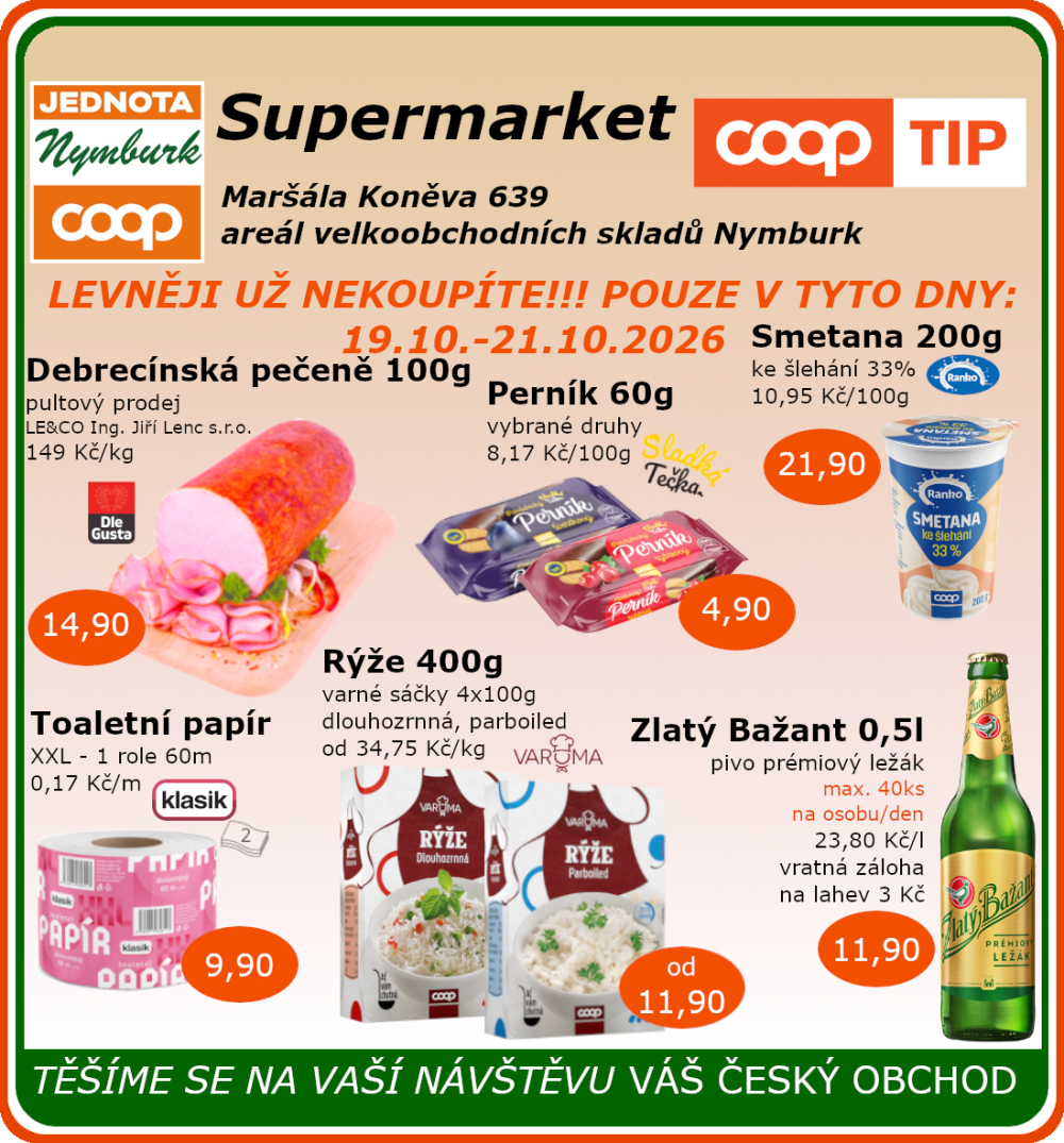 Leták COOP Jednota Nymburk Supermarket leták - strana 1