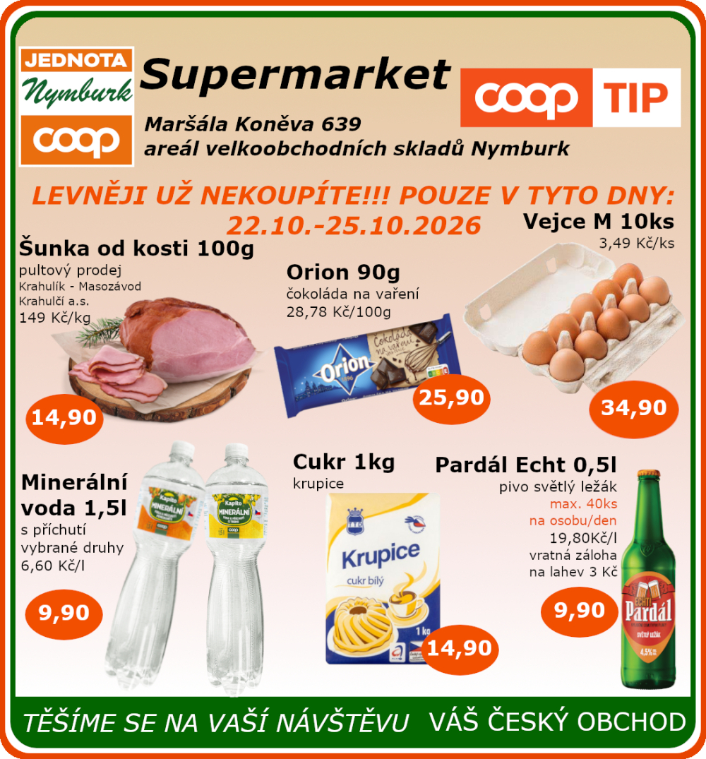 Leták COOP Jednota Nymburk Supermarket leták - strana 1