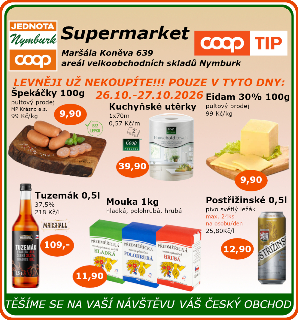 Leták COOP Jednota Nymburk Supermarket leták - strana 1