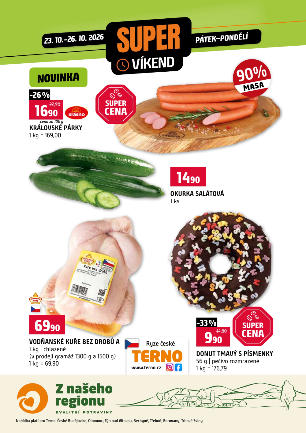 Leták Terno leták - Víkendovka České Budějovice, Olomouc, Týn nad Vltavou, Bechyně, Třeboň, Borovany, Trhové Sviny - strana 1