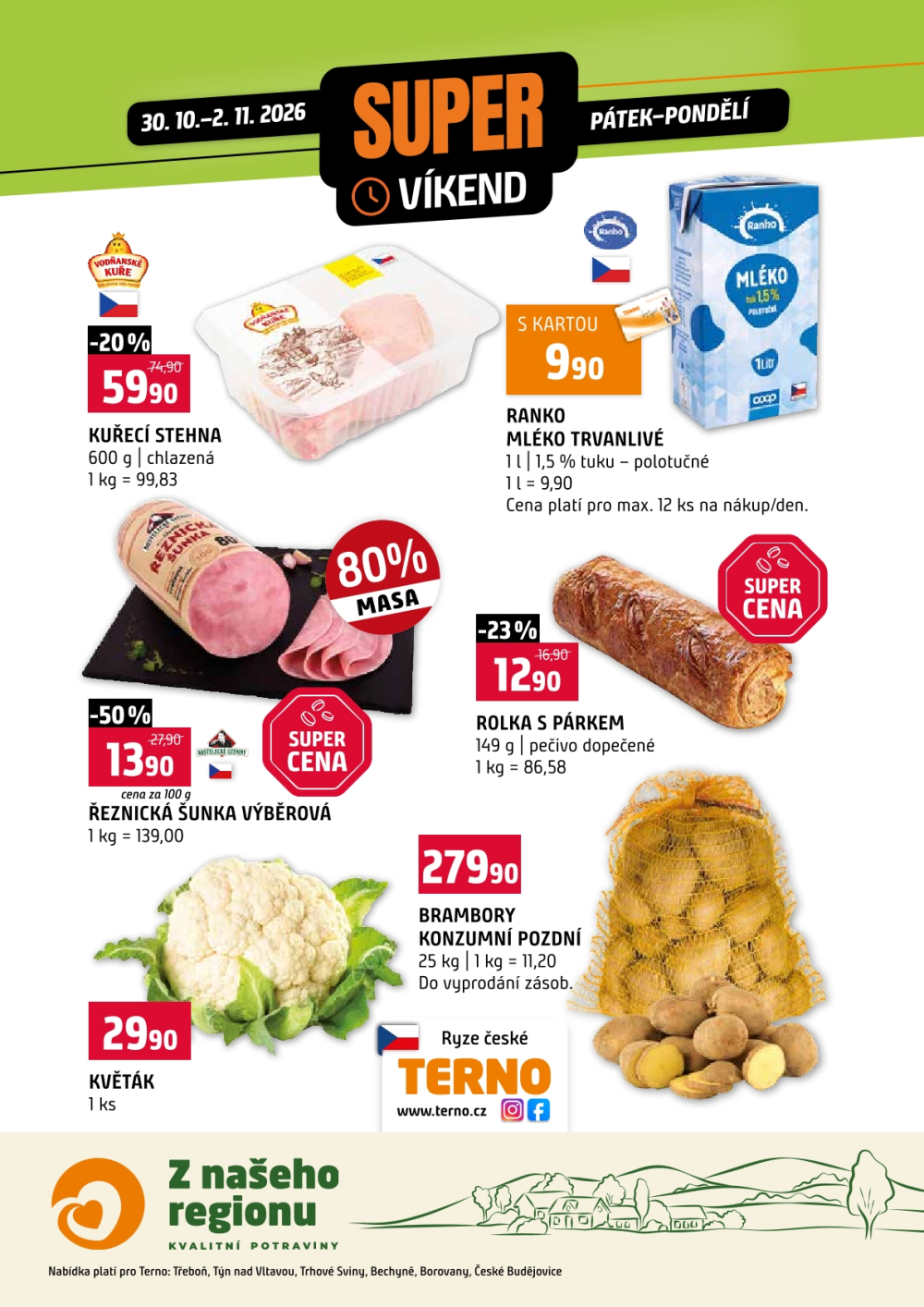 Leták Terno leták - Víkendovka Třeboň, Týn nad Vltavou, Trhové Sviny, Bechyně, Borovany a České Budějovice - strana 1