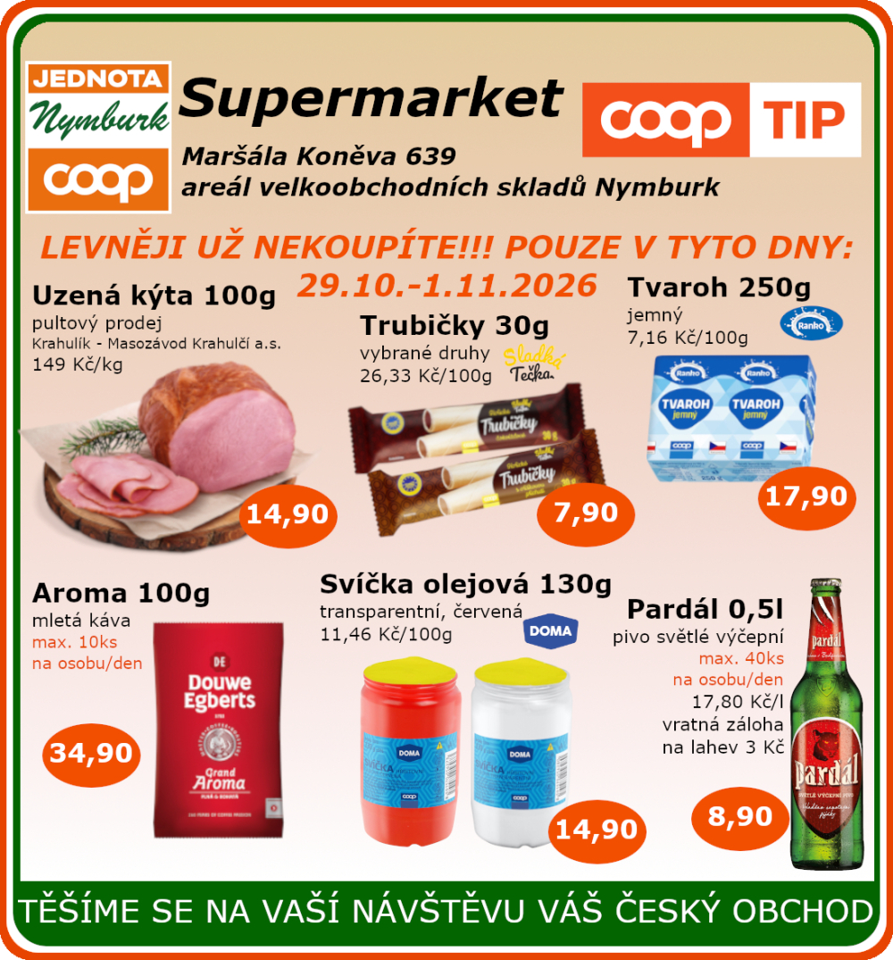 Leták COOP Jednota Nymburk Supermarket leták - strana 1