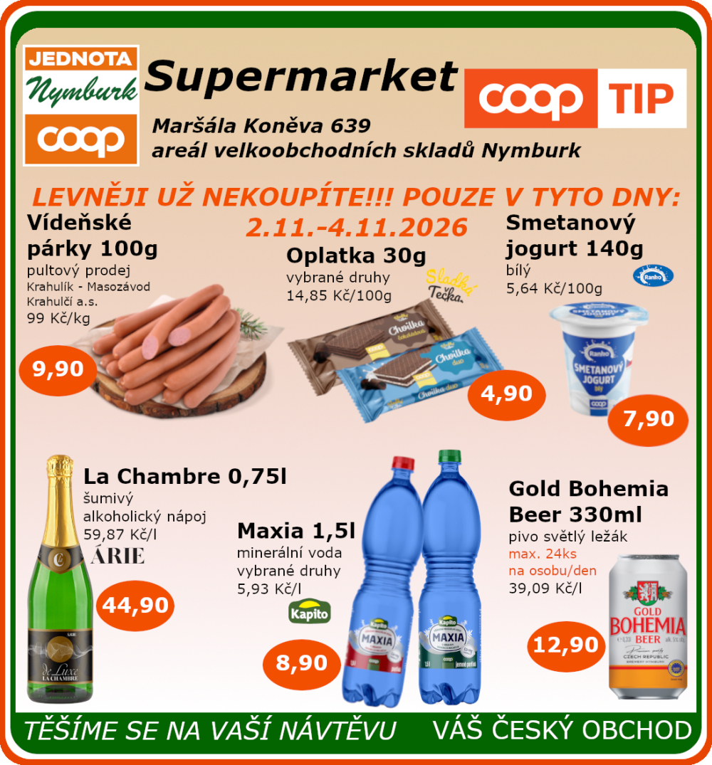 Leták COOP Jednota Nymburk Supermarket leták - strana 1